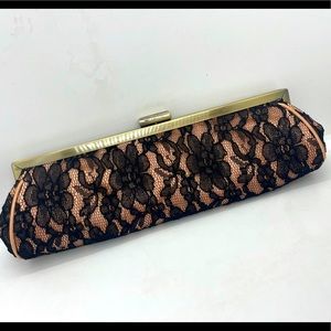 BCBG Lace Satin Pink & Black Clutch NWT